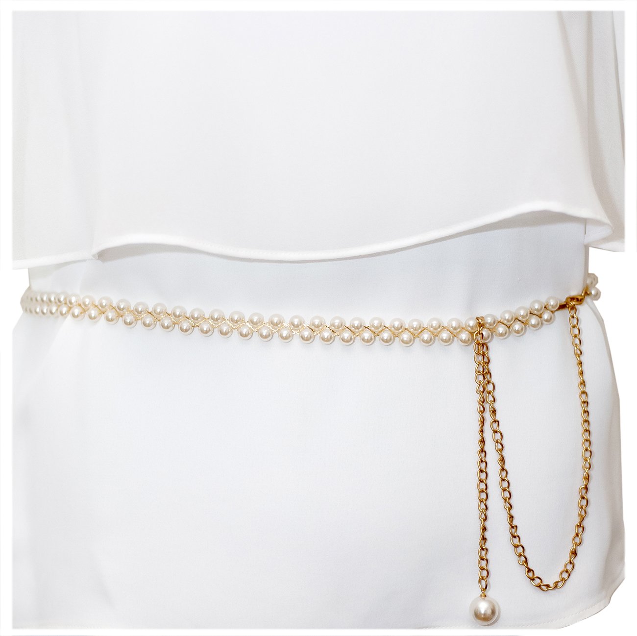 eVogues AppareleVogues Plus Size Adjustable Pearl Chain Link Waist Belt