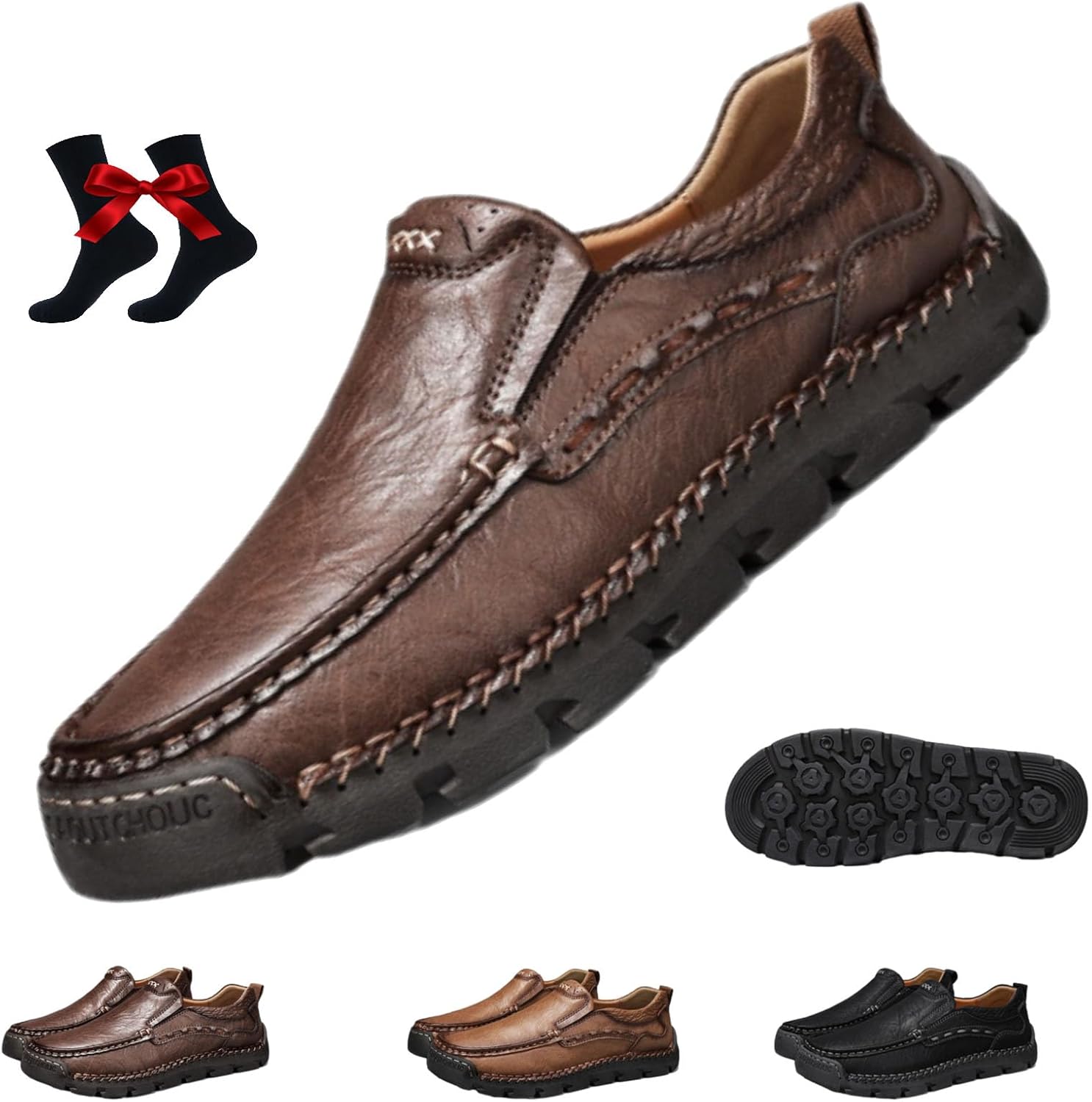 Orthopedic Shoes Men for Balance, Men's Waterproof Orthopedic Driving Shoes Genuine Leather Handmade Slip-On Loafers