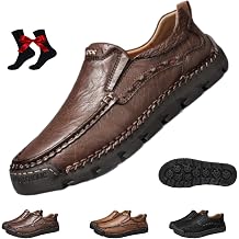 Orthopedic Shoes Men for Balance, Mens Waterproof Orthopedic Driving Shoes Genuine Leather Handmade Slip-On Loafers