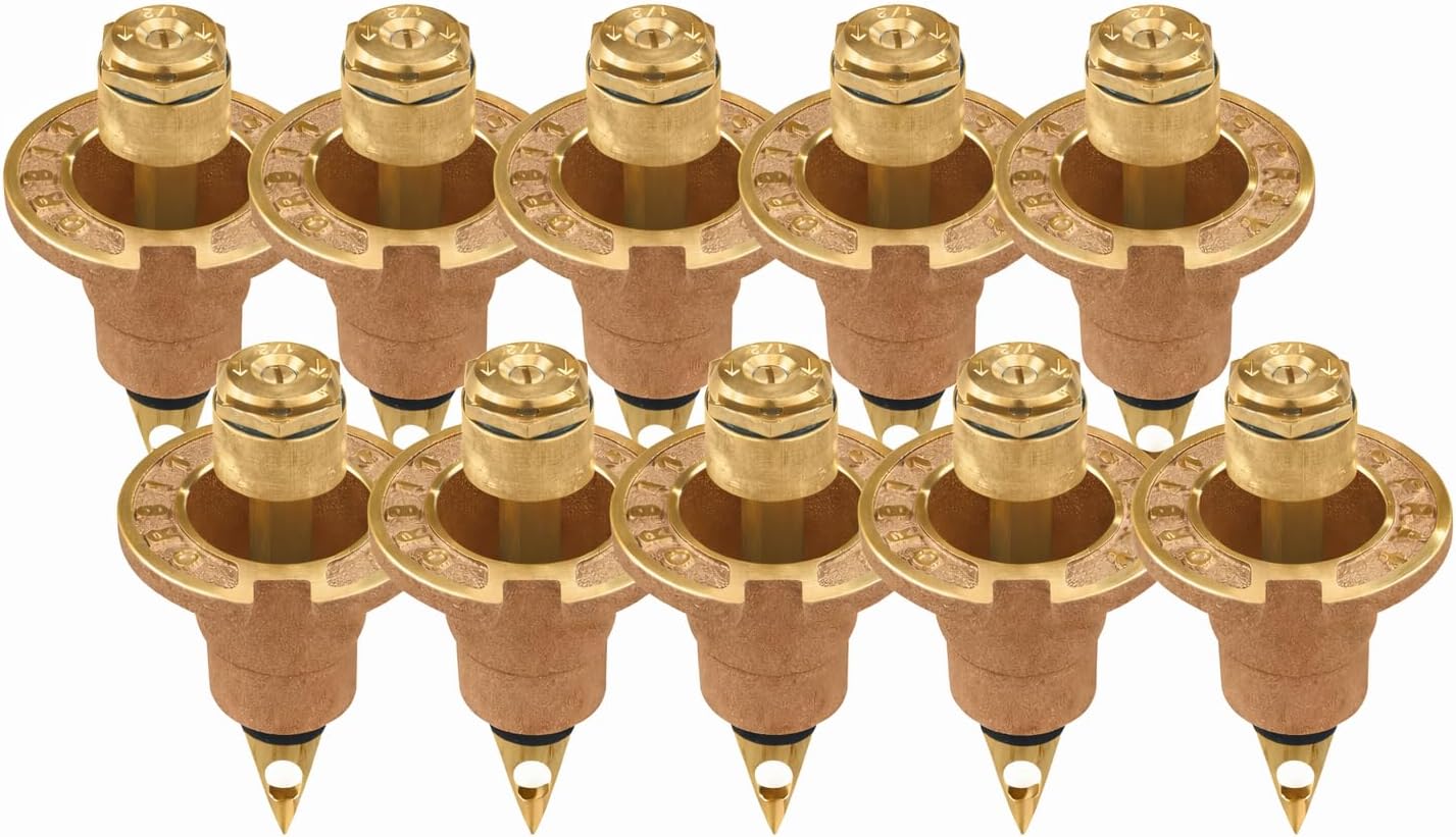 10-Pack Orbit 54071 Brass Pop-Up Flush Head Sprinkler with Half Pattern Spray Nozzle - Brass Pop-Up Sprinklers for Half Pattern Spray