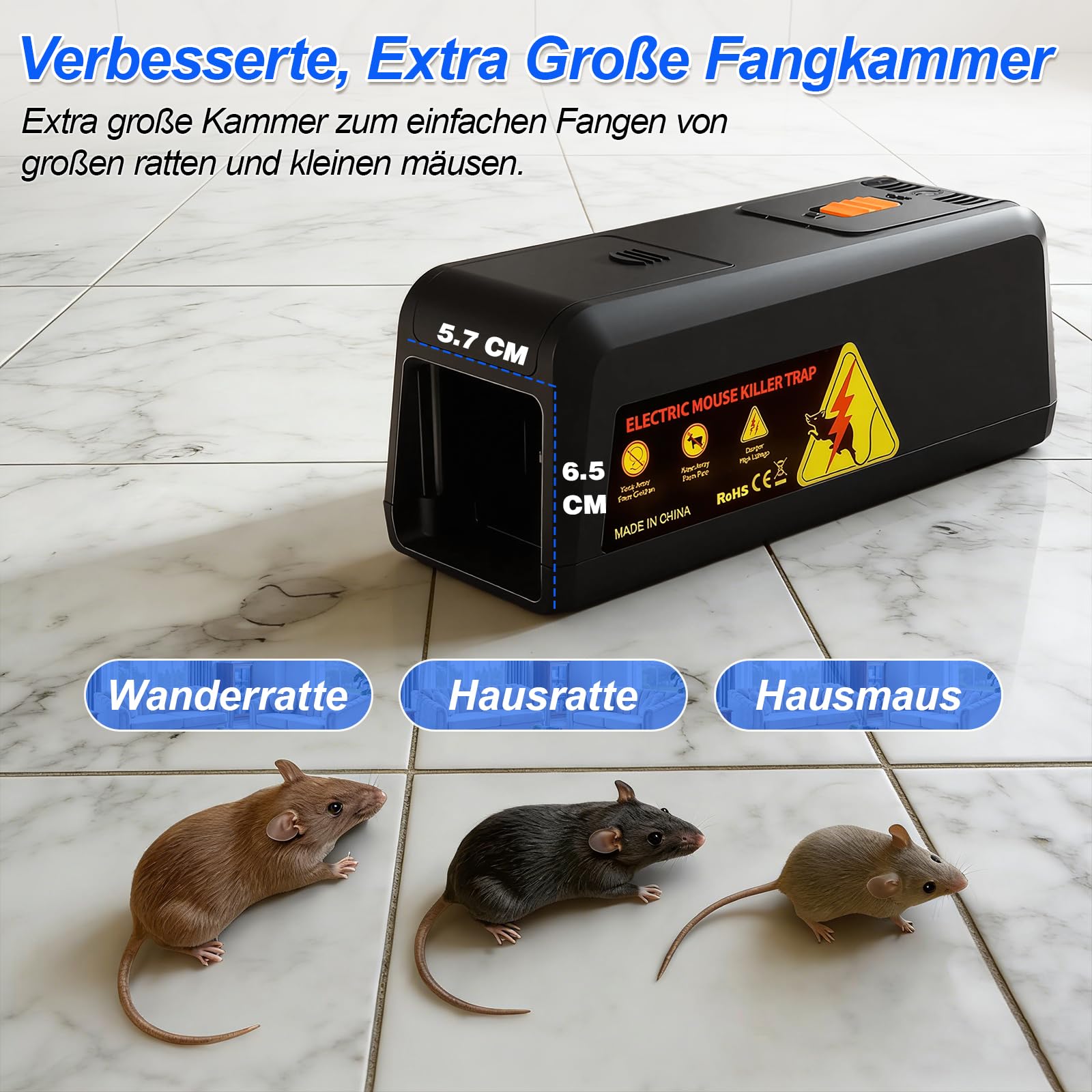 2800V Rattenfalle Elektrisch,Hochspannungs Elektrische Mausefalle,Rattenfallen Schlagfallen,Elektrischer Mausfänger,Schmerzloser Elektronische Schlagfalle