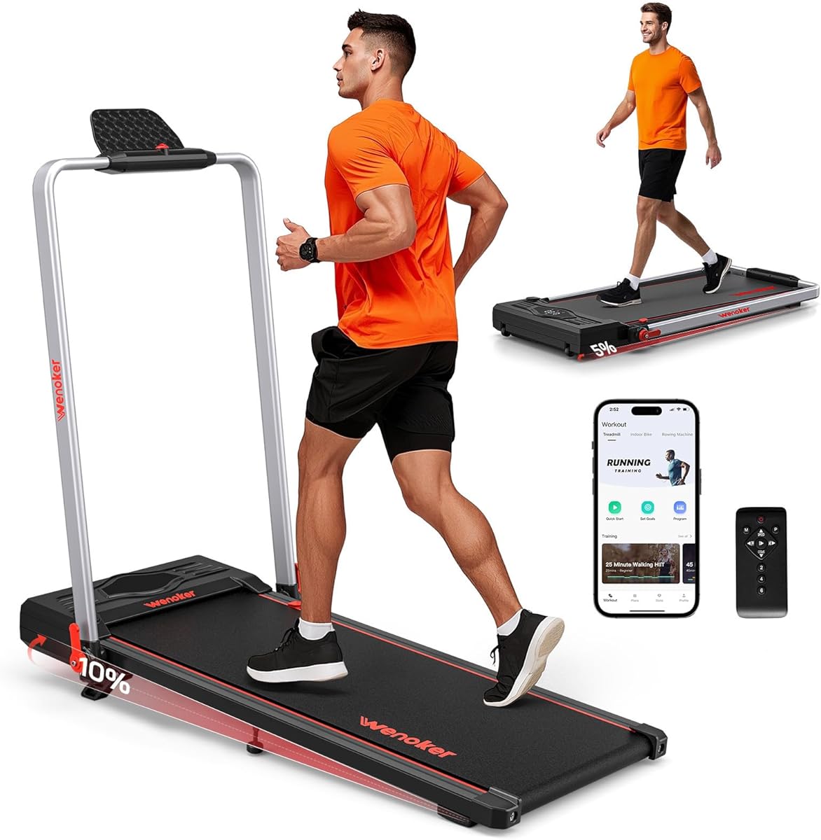 Laufband für Zuhause mit Steigung, 12km/h Laufband Klappbar mit Steigung, Walking Pad mit Armstützen, Fernbedienung und App Steuerung, für Zuhause & Büro Keine Installation