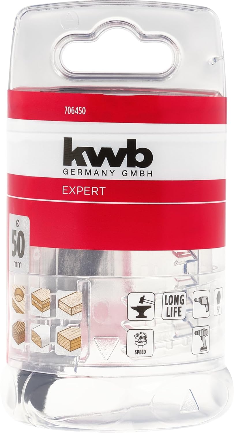 kwb Forstner Bit, Ø 50 mm, Cup Drill Bit (for Wood, Forged Drill Head, Special Grinding, Fast, Tear-Free Drill Holes, 4-Sided Ground Centre Point, Durable, for Cordless Screwdrivers & Drills)