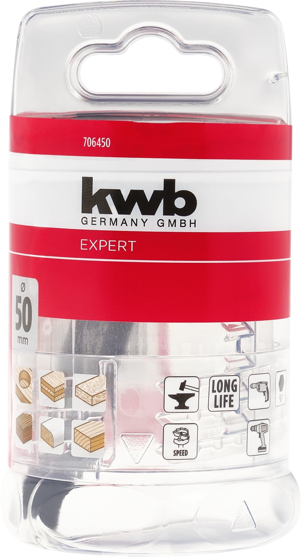 kwb Broca Forstner, Ø 50 mm, punta perforadora (para madera, cabeza forjada, afilado especial, agujeros rápidos y sin desgarros, punta central rectificada en 4 lados, para destornilladores y taladros