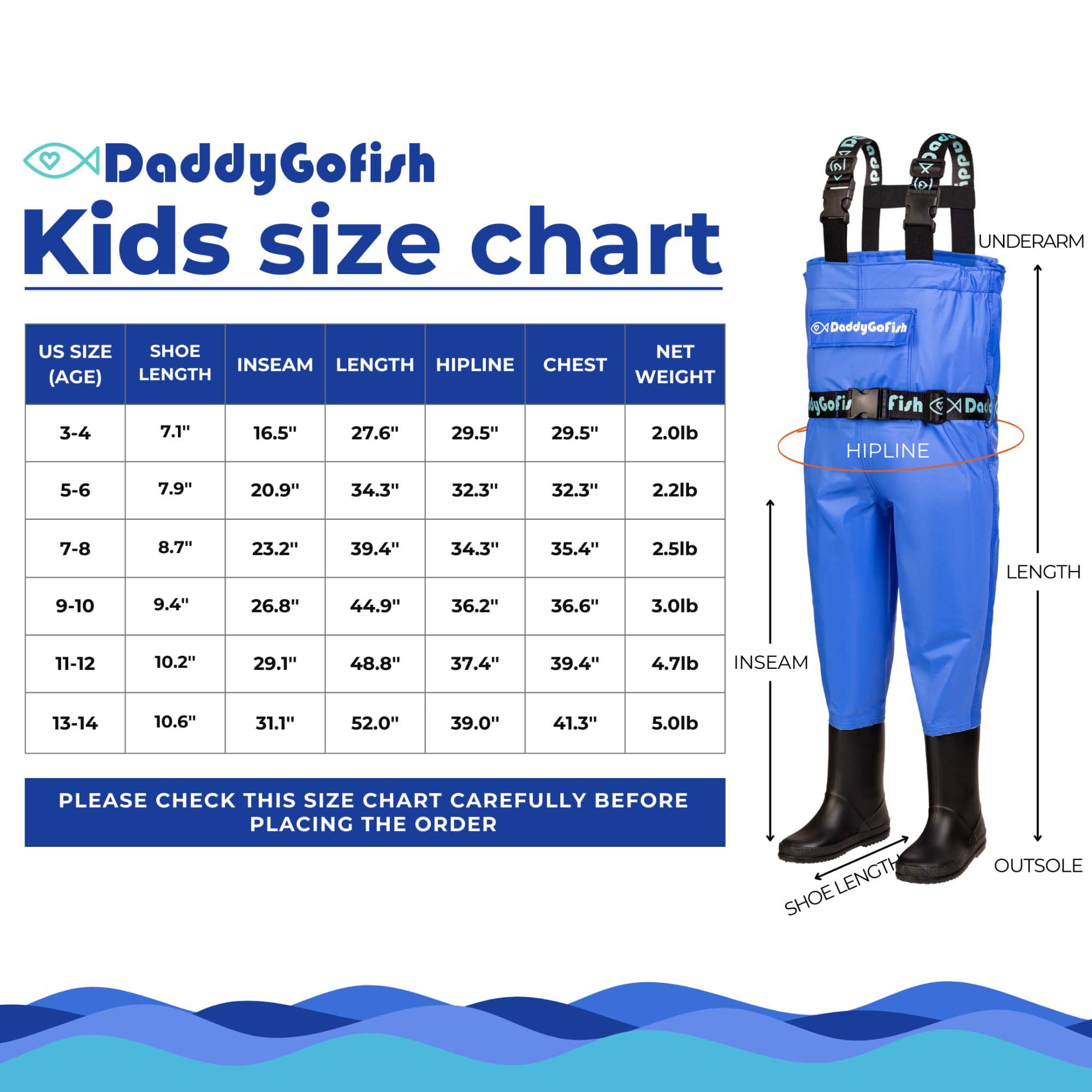 DaddyGoFish Wodery piersiowe dla dzieci i dorosłych, wędkowanie i polowanie wodery z kieszenią i wieszakiem do brodzenia