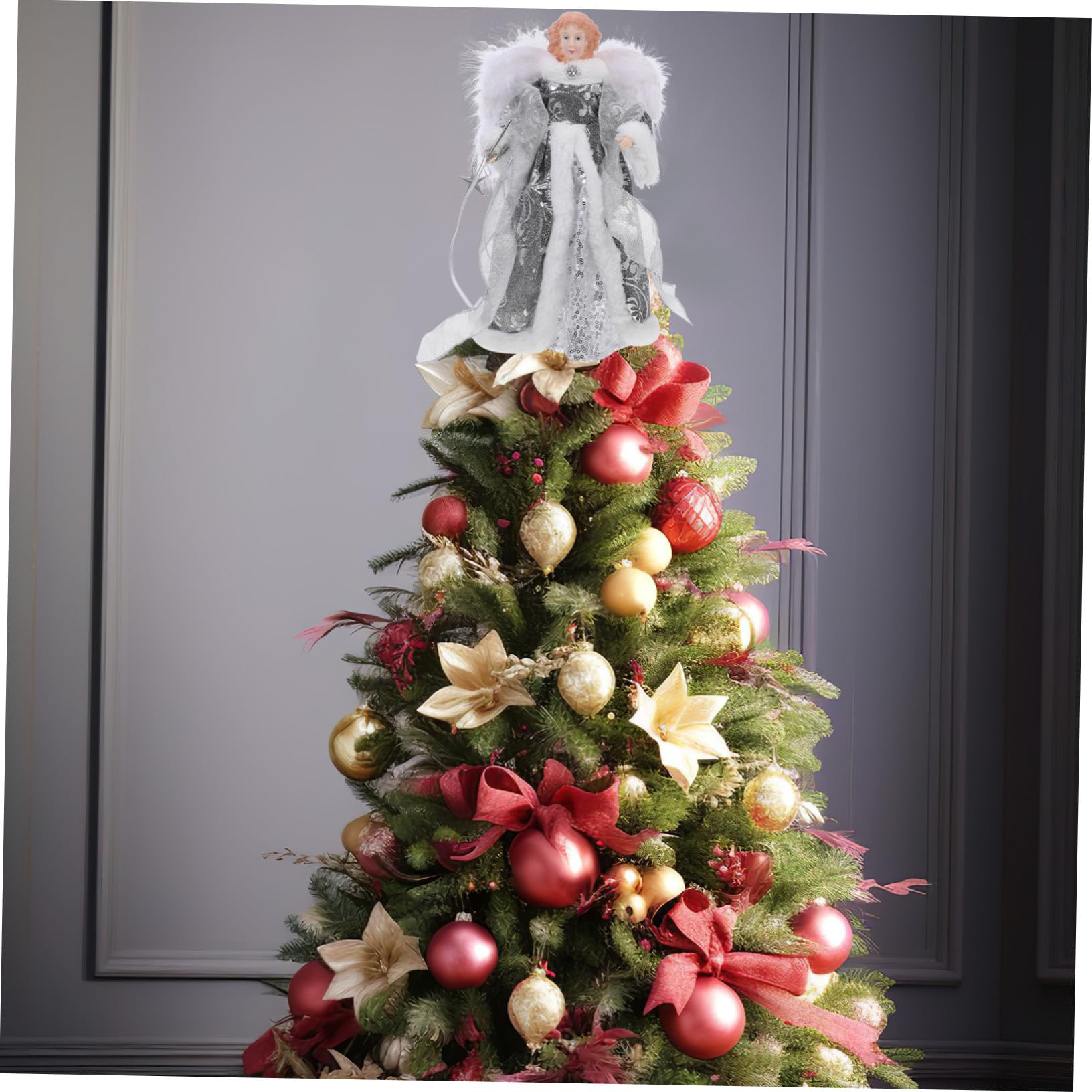 ERINGOGO Decoración Navideña Ángel con Alas de Peluche Adorno Pequeño para Árbol de Navidad Figura Decorativa para Fiesta y Regalo para del Árbol Diseño Festivo