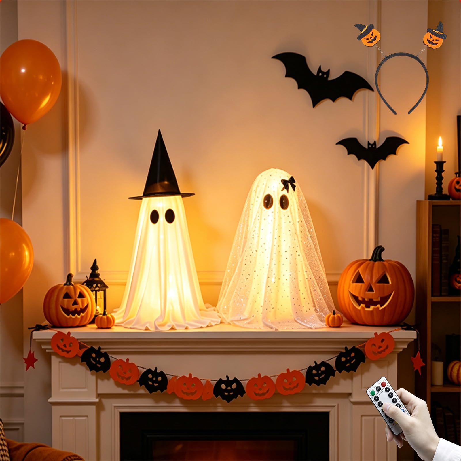 Halloween Decorations Ghost and Witch Broom Set (1pc-remote control)
