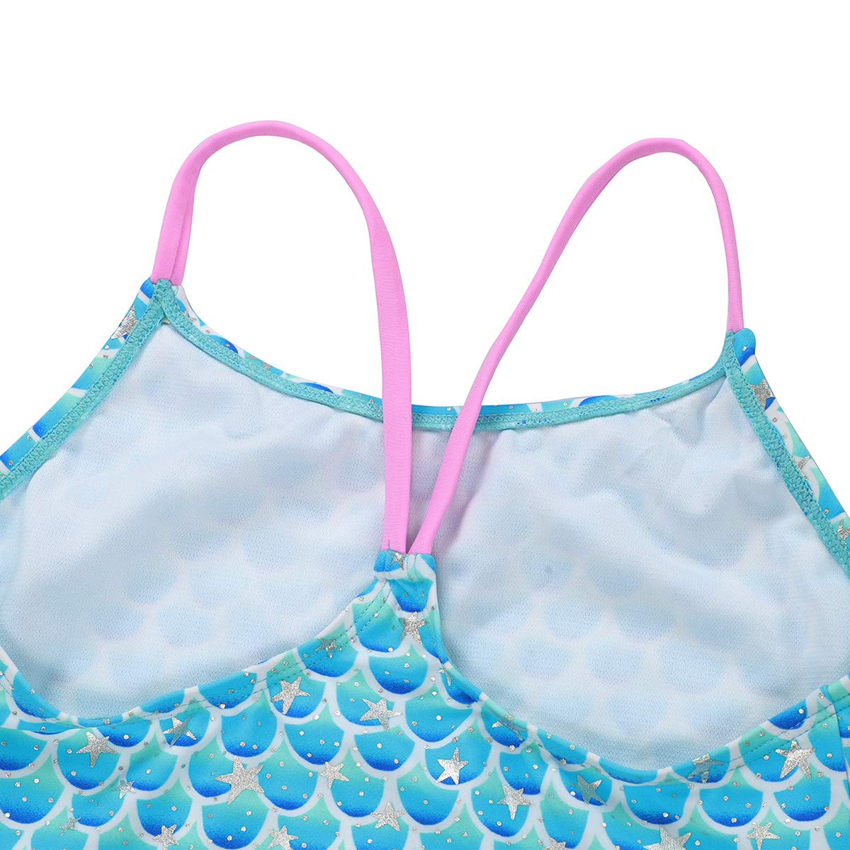 Girls Two Piece Tankini Set Swimsuits, Blue Mermaid Scale Print Bathing Suits, Star Swimwear for Kids, Size 4T 5T 6T 6X