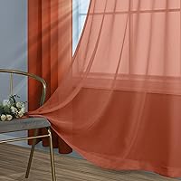 Vista 4 de Cortinas traslúcidas terracota de 84 pulgadas de largo para sala de estar y dormitorio, con ojales, estilo bohemio, aireadas, transparentes, de lino