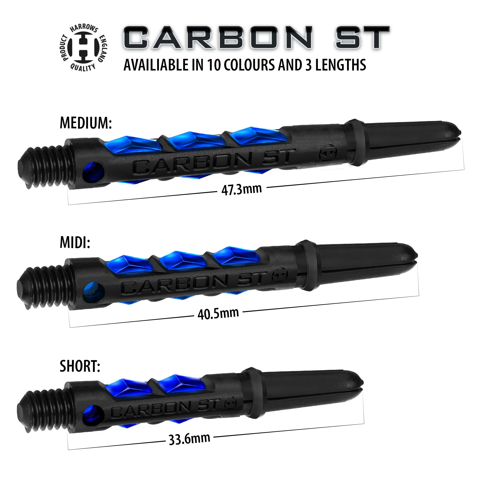 Harrows Darts 3 Sets Carbon ST Dart Stems – 9 Shafts Total, Short/Midi/Medium, Midi Blue