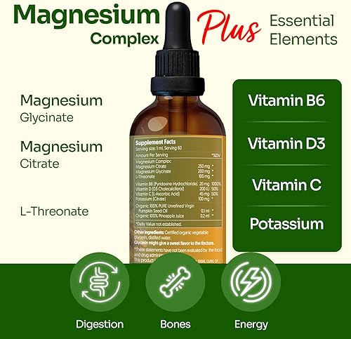 Miniatura 3 de Magnesio Plus Sabor a Piña para Niños y Adultos  Citrato de Magnesio, GlicinatoL-treonato y Vitamina B6, D, CLiquid Drops Suplemento 2 fl oz
