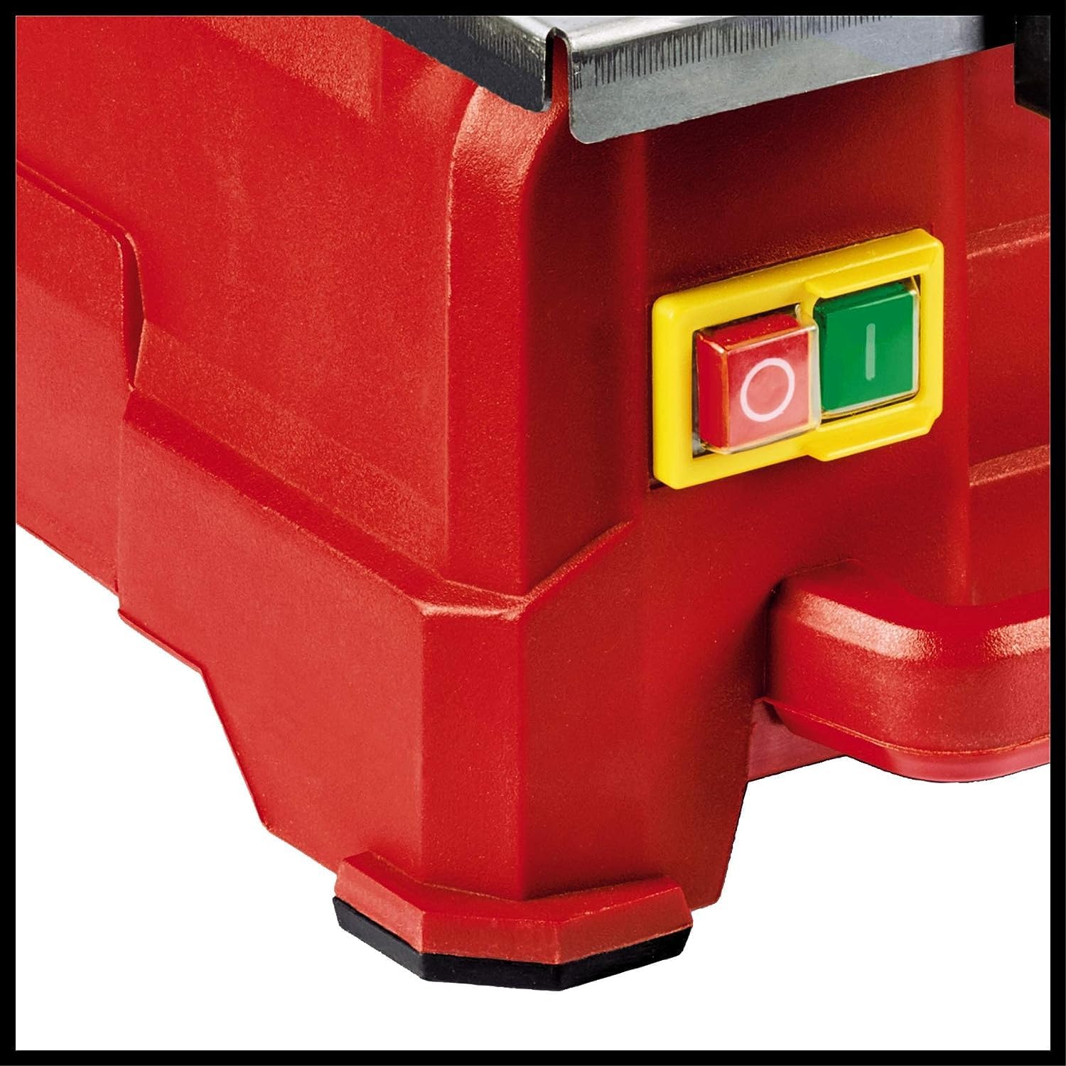 Close-up of the power switch on the Einhell tile cutter