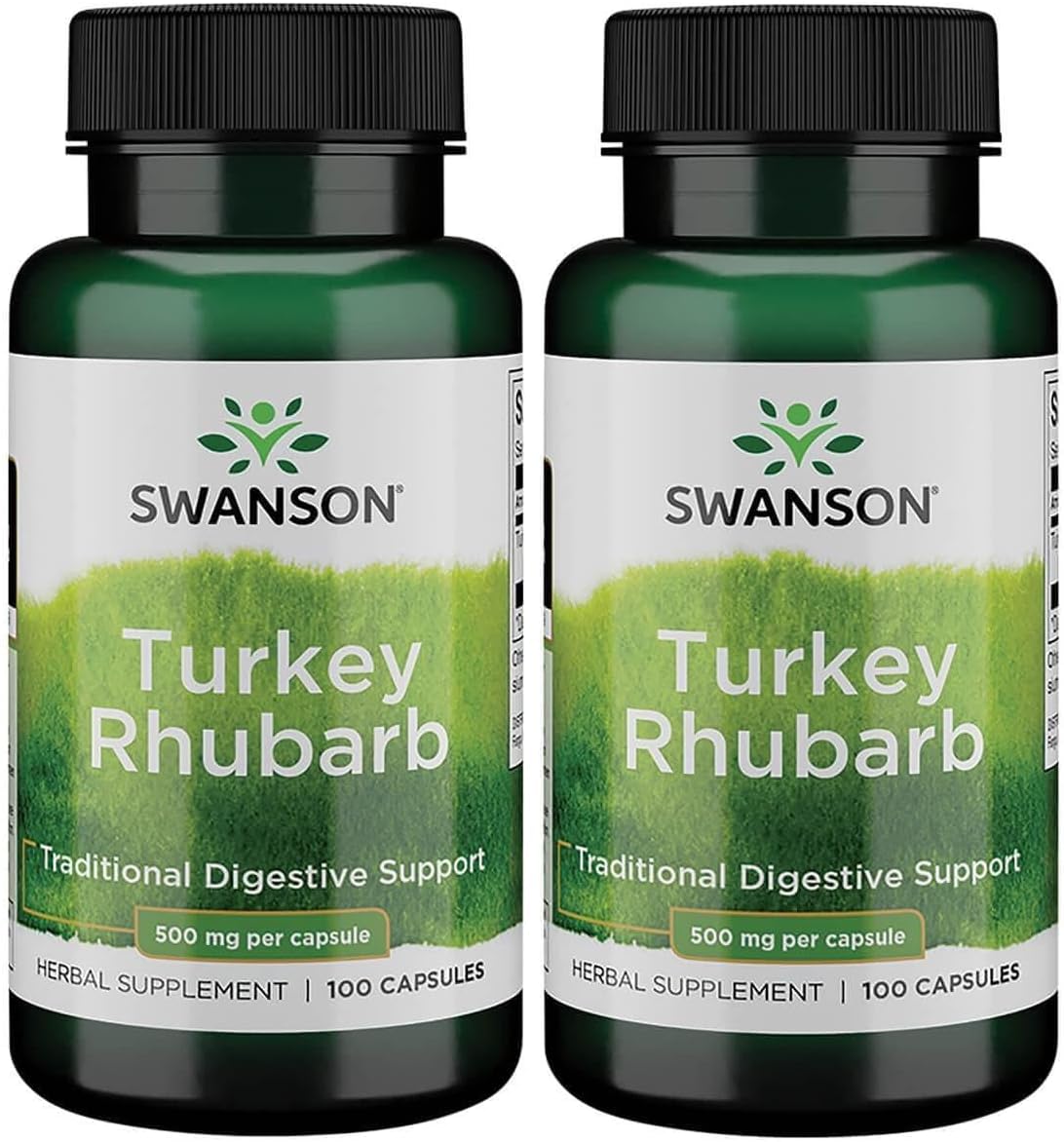 Swanson Turkey Rhubarb, Herbal Supplement 500 mg, 100 Capsules, 2 Pack 100 Count (Pack of 2)
