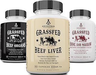 Ancestral Supplements Starter Pack, Grass Fed Beef Liver Capsules, Organ Capsules, Bone and Marrow Capsules, Non-GMO