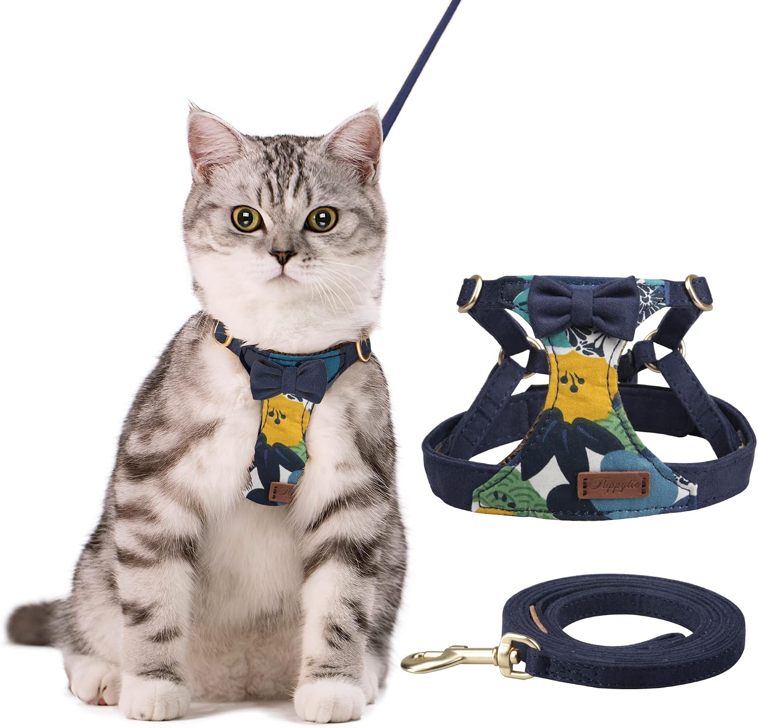 Cat Harness and Leash for Walking Soft Adjustable Escape Proof Ultra Light Breathable Cat Vest for Kitten or Cats,Navy,XS