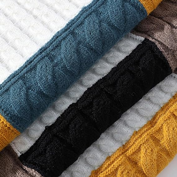 Mens Casual Slim Fit Pullover Sweaters Long Sleeve Ribbed Knit Color Block Casual Turtleneck Sweater Thermal Tops