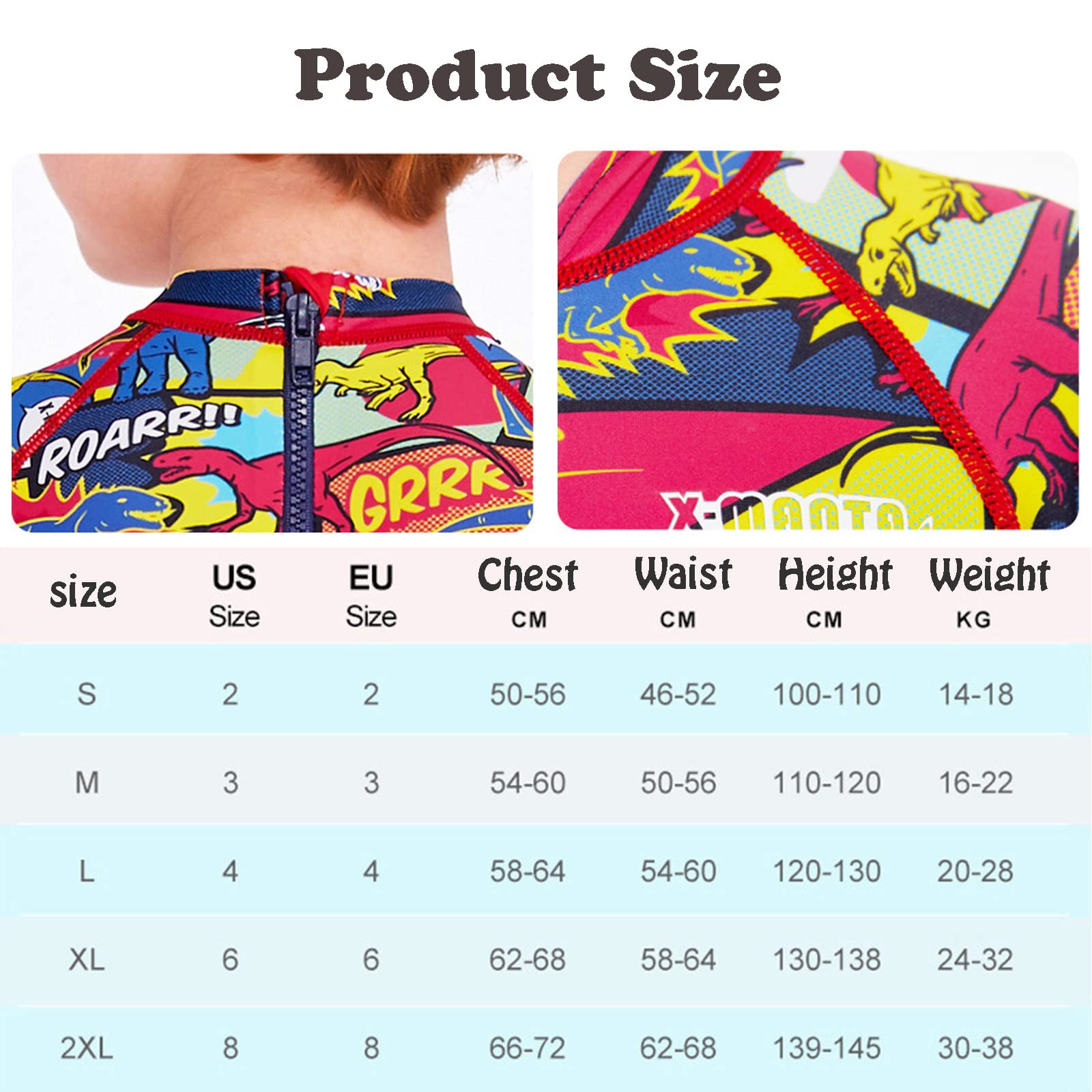 Traje de Neopreno Corto para niños, Trajes de Buceo con Cremallera Trasera de Manga Larga, Traje de baño con protección Solar para niños de 2 a 10 años (Rojo M)