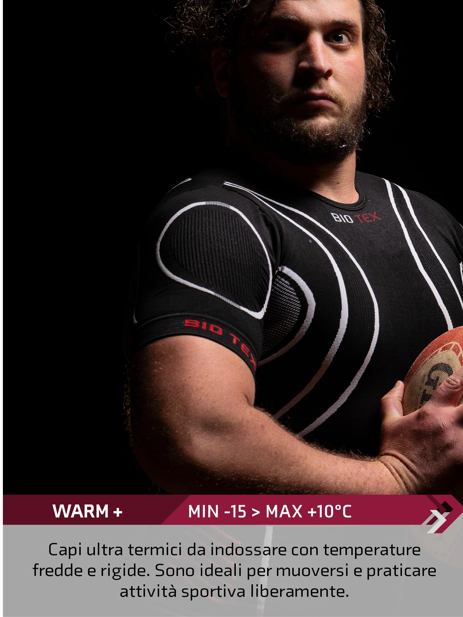 BIOTEX T-Shirt Hightech per Ciclismo e Running, Intimo Tecnico Sportivo, Maglia Termica con 4 Zone di Compressione, Nero