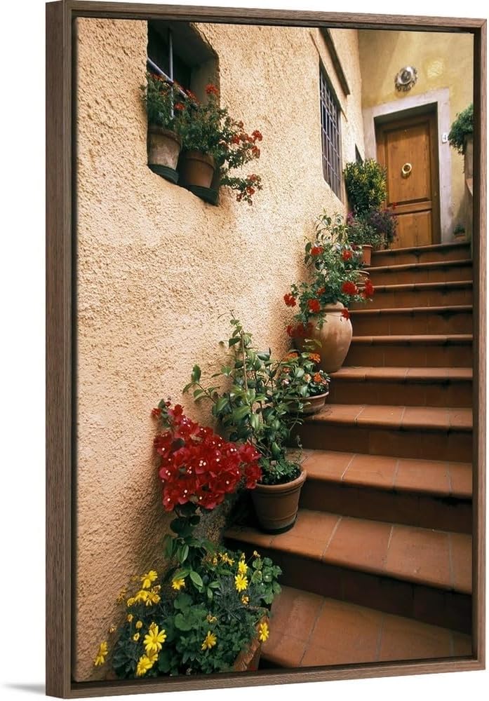 CANVAS ON DEMAND Tuscan Staircase, Italy Canvas Wall Art Print by Walter Bibikow, Home Decor, Street Scene, Europe, Nature Artwork, 20" x30in