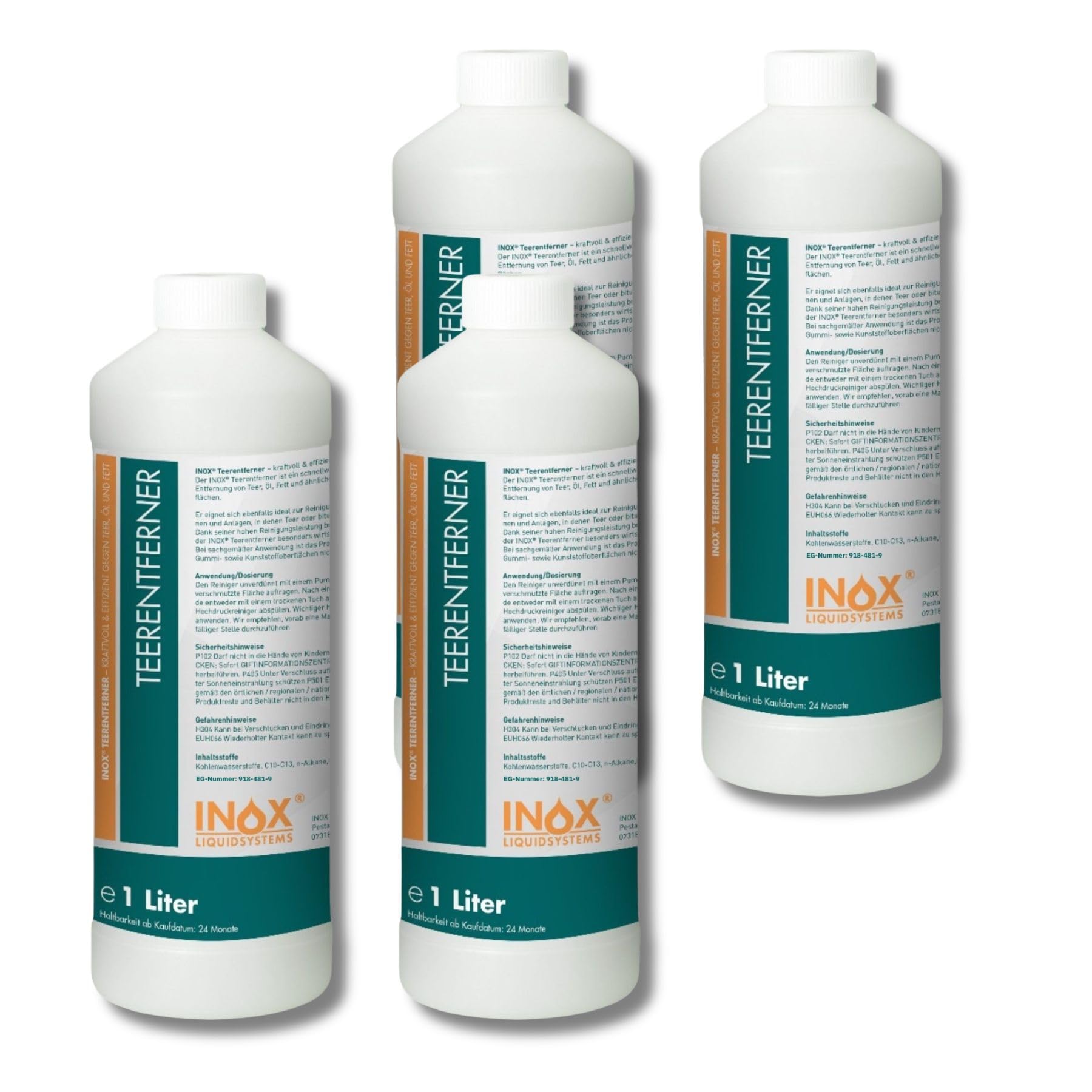 INOX® Auto Teerentferner 4 x 1L - Teerreiniger für Innenraum und Außen - Klebstoffentferner Baumharzentferner - Industriereiniger schonend zu Autolack und Chrom