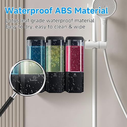 Miniatura 5 de Dispensador de ducha de 3 cámaras, sin taladro, champú y acondicionador montado en la pared, dispensador de gel corporal, gran capacidad, 50.7 fl