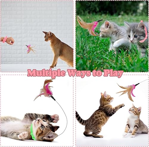 Miniatura 3 de KALAMANDA Juguete de collar de gato, 3 piezas de juguete de plumas de gato con cuello para el cuello, juguetes interactivos con campana para gatitos