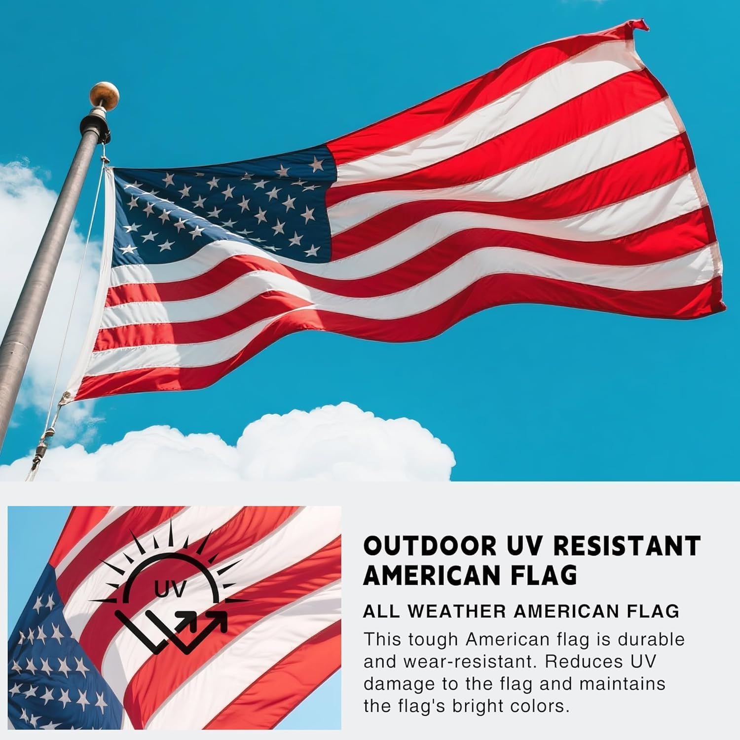 American Flags for Outside 3x5, US Flag Outdoor Heavy Duty, Embroidered Stars/Sewn Stripes/UV Protection/Brass Grommets, USA Flags for High Wind - Image 4