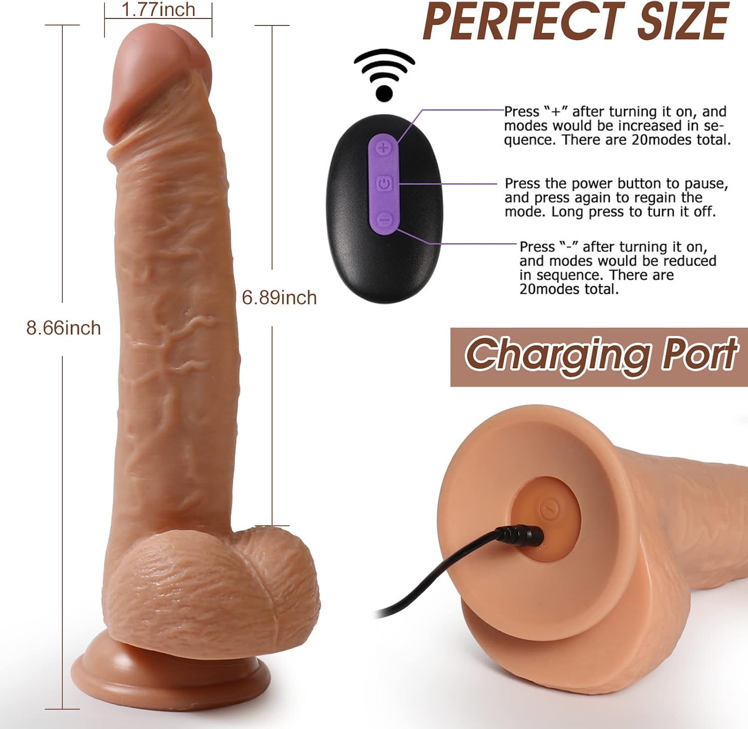 Realistic Dildo Vibrator,OHYER 8.46 Inch 10 Powerful Vibrating Dildo Sex Toy Vibrator for Vaginal G Spot & Anal Play with Suction Cup and Remote Control Adult Toys for Couples and Women