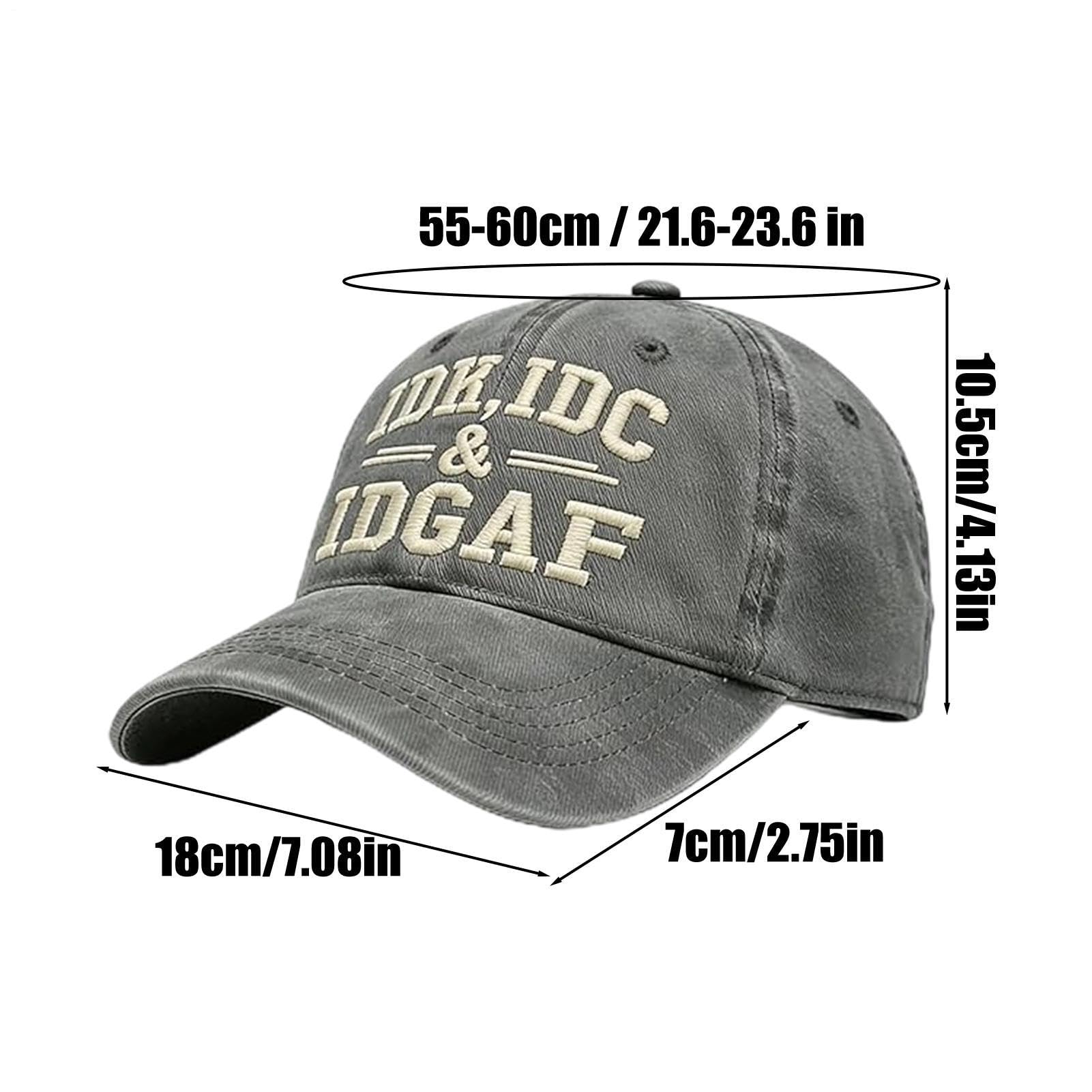 IDK IDC & IDGAF Embroidery Cap | Cotton Embroidered Adjustable Baseball Hat | Breathable Soft Dad Hat | for Adults Men Women Travel Camping Running Golf Hiking Fishing Sports Party