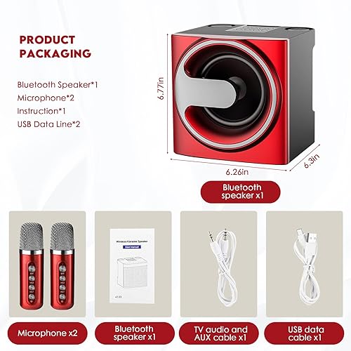 Miniatura 6 de THOEDPRIX Mini sistema de karaoke con 2 micrófonos y luz de transformación, altavoz estéreo compatible con Bluetooth, AUX, USB, TF para fiestas,