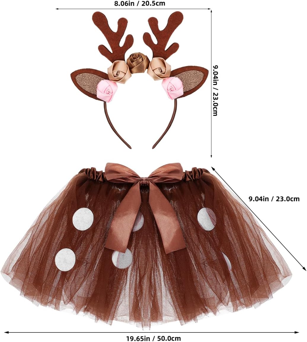 DOITOOL Reindeer Costume Kids, Reindeer Tutu Deer Headband, Christmas Costume Girls Antlers Headband for Christmas Fancy Dress Up Animal Cosplay Outfit