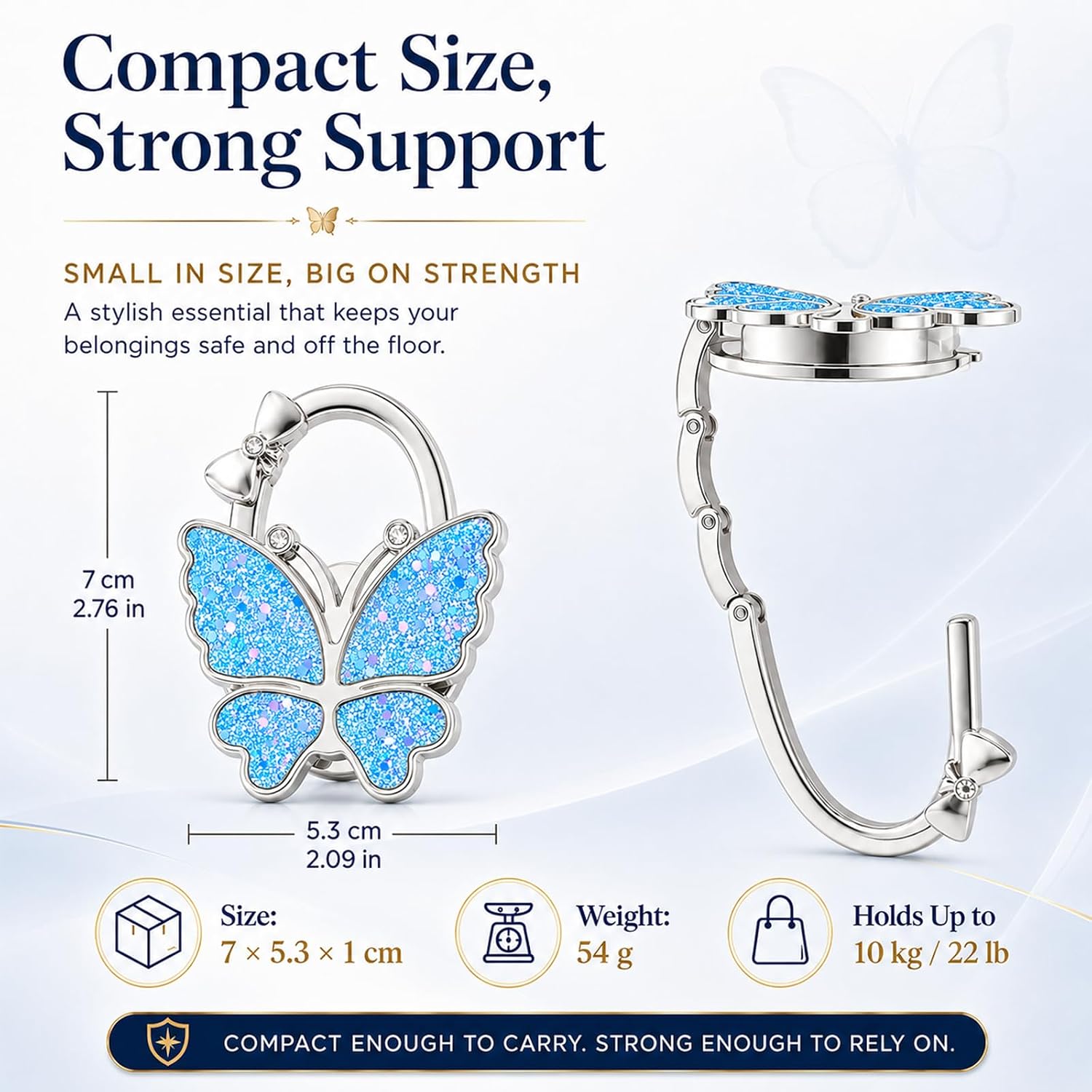 Purse Hook for Table, Foldable Handbag Hanger for Women, Portable Bag Holder with Non-Slip Base, Cute Star Light Blue Butterfly Purse Table Hook for Restaurant Office Travel Gift image 4