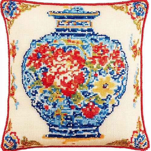 Juego de cojines de anudados para principiantes, adultos o niños, porcelana azul y blanca, paquete de anudados, cojín de nudos, cojín para principiantes, 43 x 43 cm