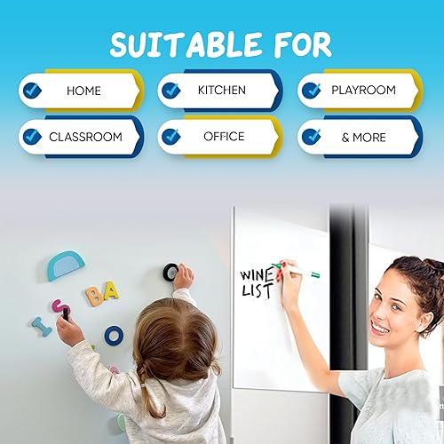 Miniatura 4 de 2 Pcs Magnetic Whiteboard Contact Paper 39" x 18'', Adhesive Magnetic Dry Erase White Board Sticker for Wall Peel and Stick Wallpaper Easy to Write