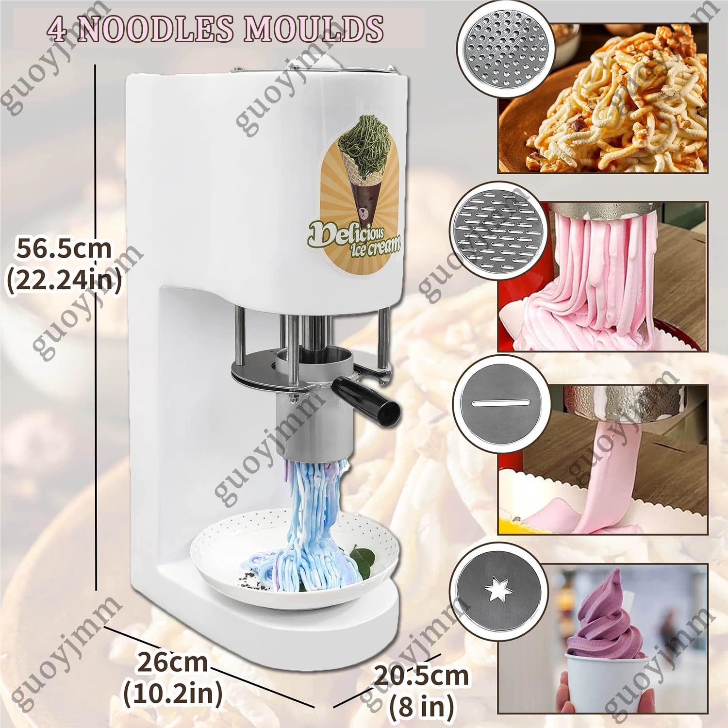 Elektryczna maszyna do lodów spaghetti, prasa ze stali nierdzewnej 80 W z 4 formami kształtowymi, produkuje makaron do lodów w temperaturze 30 l/h do użytku komercyjnego