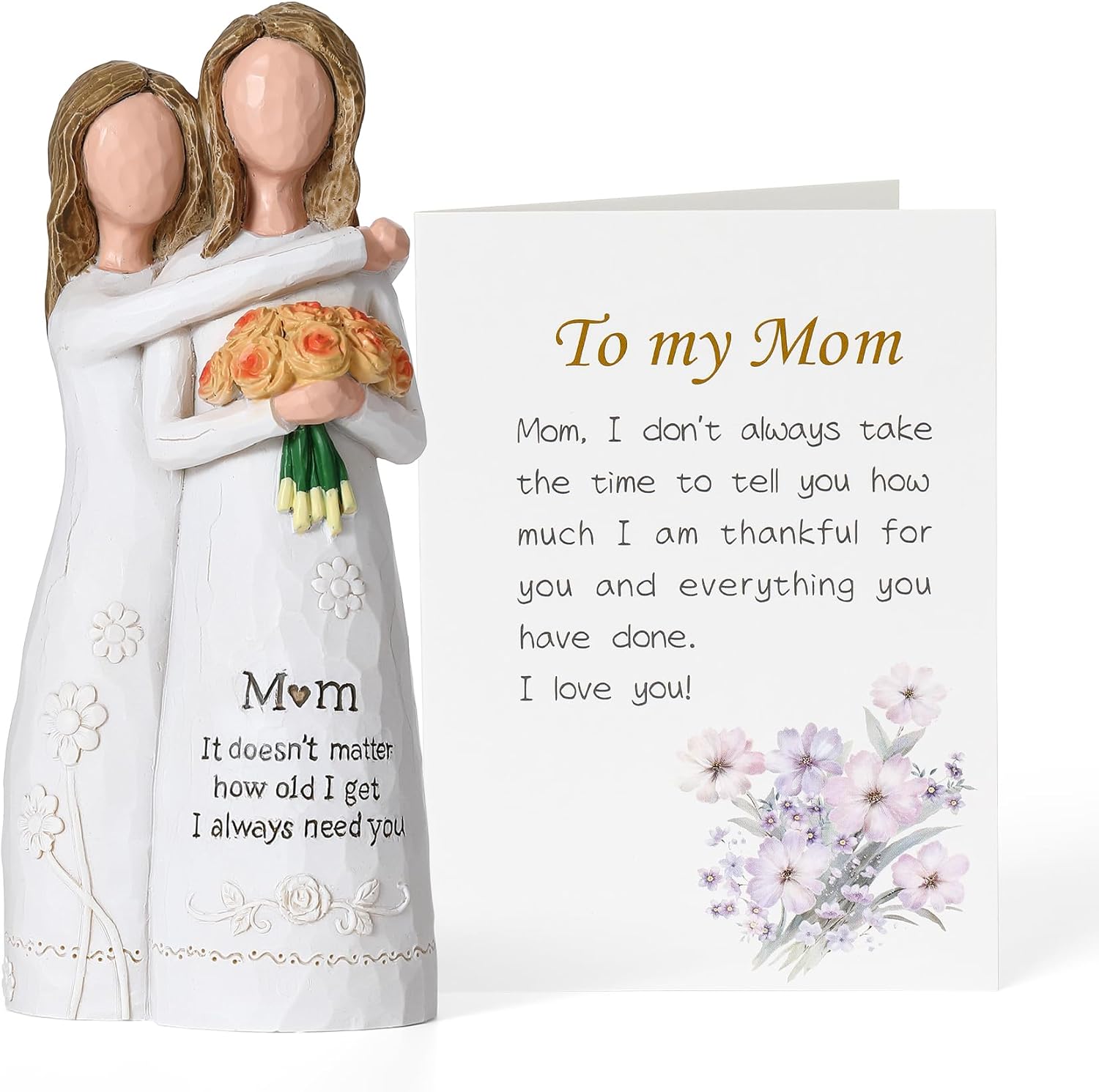 Ocosy Hand-Painted Mom Daughter Resin Figurine, Statue, Gift for Mom from Daughter, Decorative Sculpture,Champagne Rose