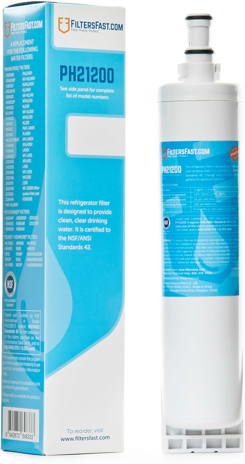 PureH2O PH21200 Compatible Replacement for Select Whirlpool and Maytag Refrigerator Models Carbon Water Filter Cartridge, Fridge Water Dispenser