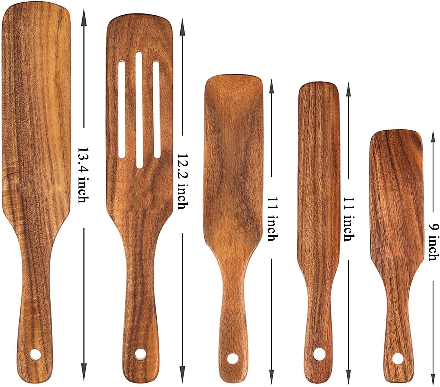 Wooden Spurtle Set, Spurtles Kitchen Tools As Seen on TV, Wooden Spatula and Spurtle Set, Teak Wood Heat Resistant & Nonstick Wooden Spoons for Cooking, Spurtle for Stirring, Mixing, Serving（5）