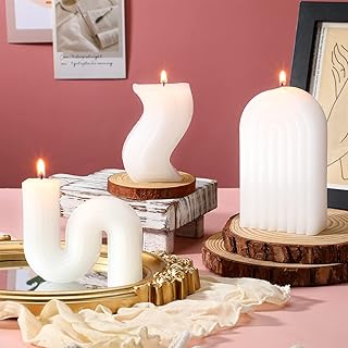 Jutom 3 Pcs Aesthetic Shaped Trendy Candles for Christmas Decorations - S Arch U Shaped White Decorative Minimalist Geometric Scented Soy Wax for Spa Birthday Wedding