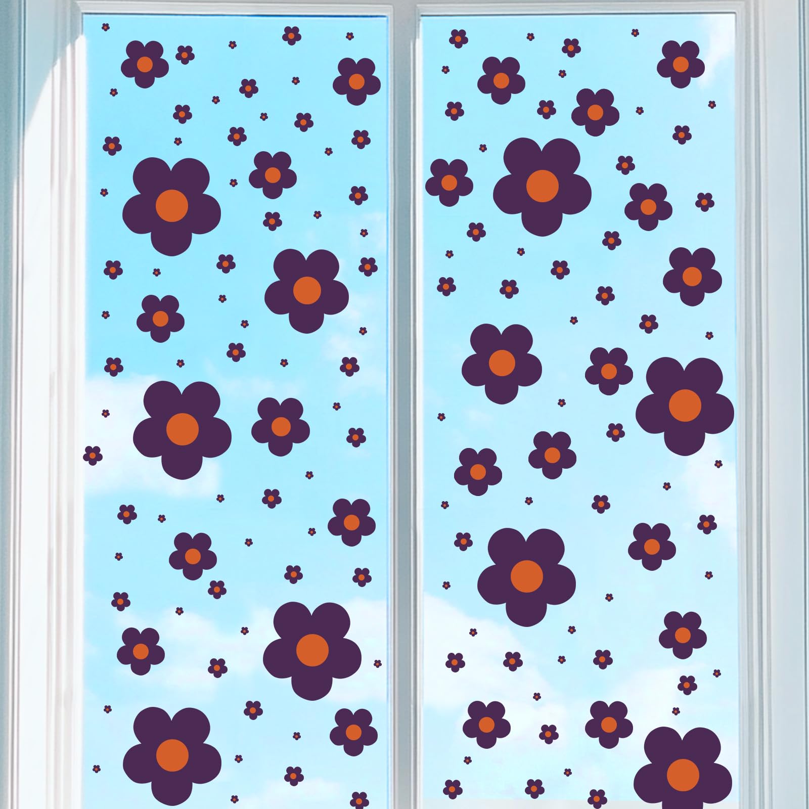 Muiltvoe 9 Sheets Flowers Window Stickers Wall Decals, PVC Peel and Stick Circles Decals Window Clings Graphic Decals Stickers for Bedroom Nursery Playroom Classroom Decors, Blue
