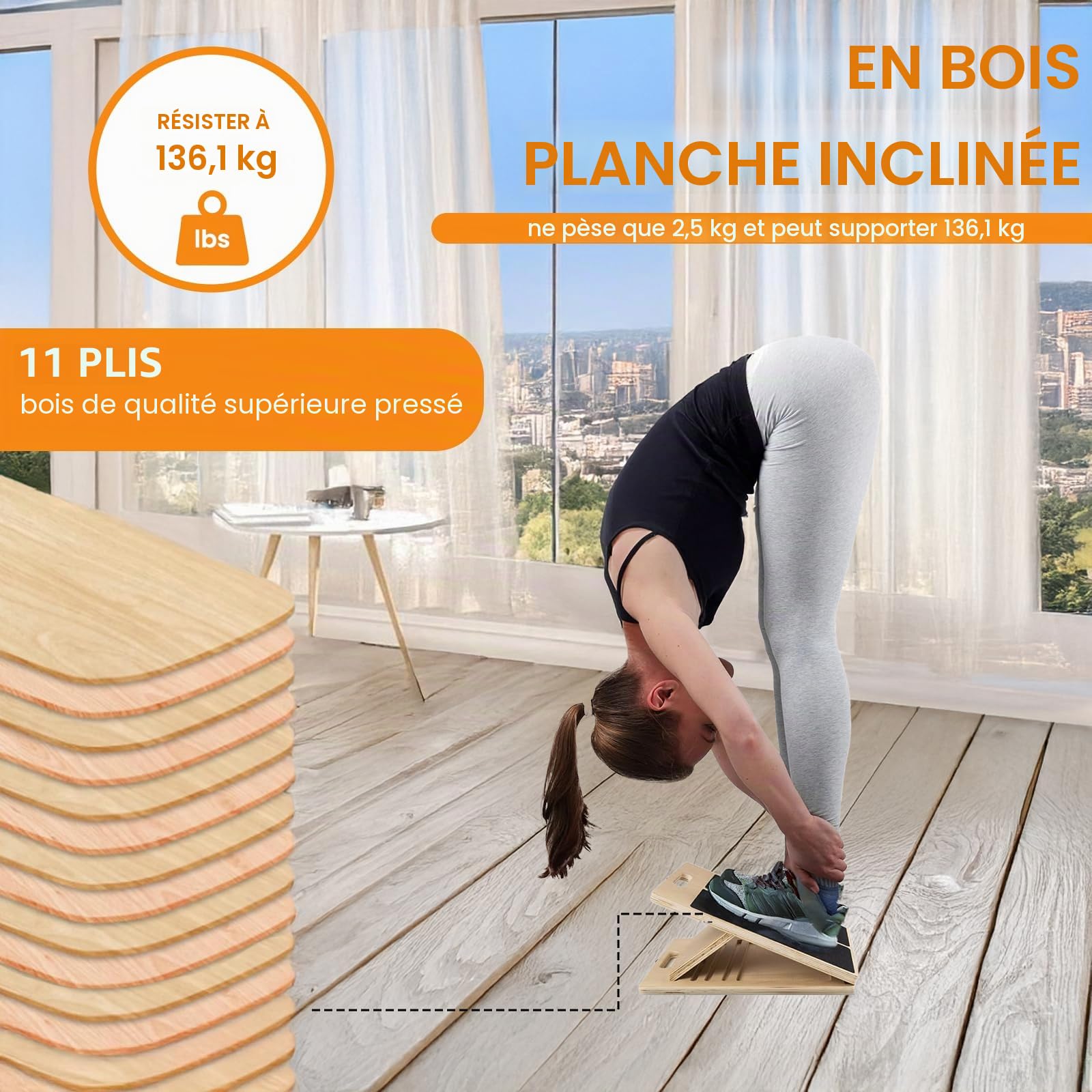 SOONHUA Planche inclinée professionnelle, planche d'inclinaison réglable pour étirement du mollet, 5 angles réglables, idéale pour l'exercice, la physiothérapie