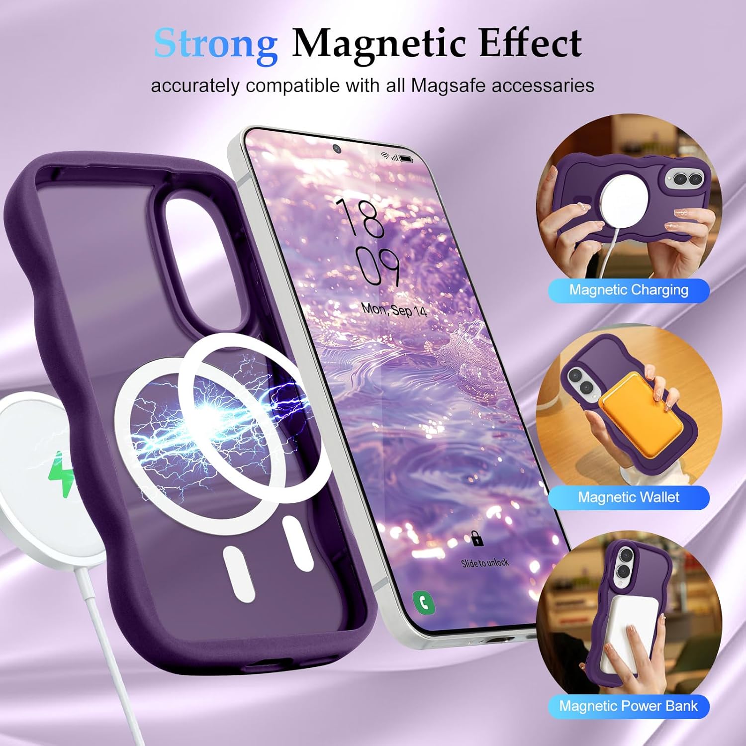 for Samsung Galaxy S25 Edge Case, Curly Wavy Frame Hard Translucent Matte Clear Back Cover for Women Men Compatible with Magsafe Shockproof TPU Bumper Phone Case for Samsung S25 Edge, Purple - Image 3