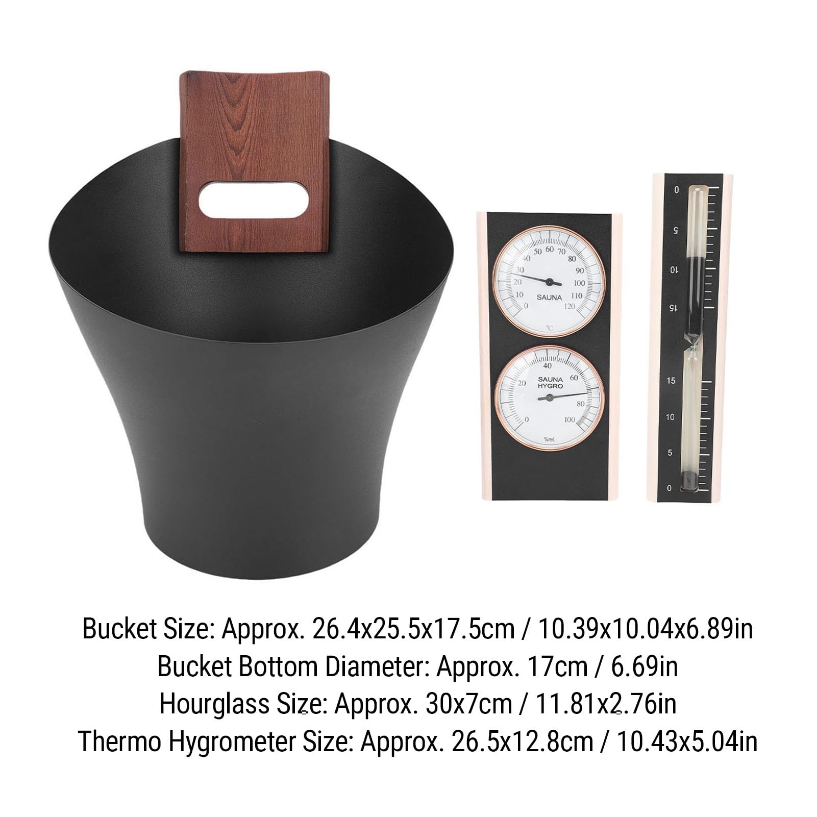 Sxhlseller Sauna Wiadro, 5L Aluminiowa Wiadro w Saunie z Drewnianym Zestawem Kadzi, Regulowana wilgotność, Higrometr Termometru, Akcesoria do Kąpieli Prysznicowej z klepsydą