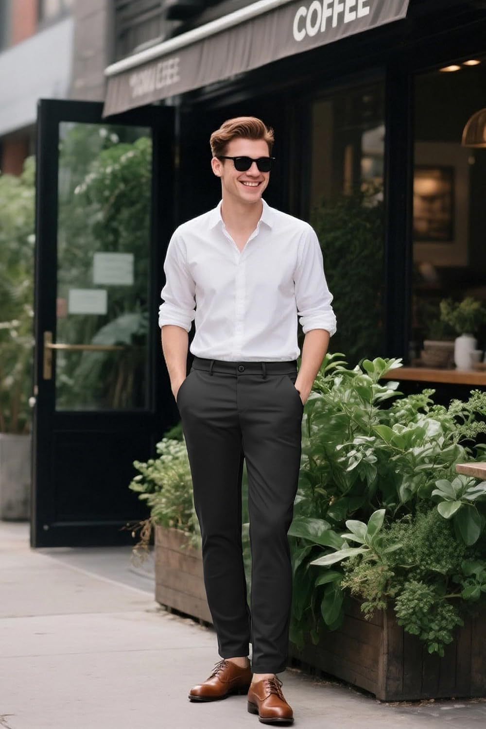 Plaid&Plain Men’s Slim Fit Dress Pants Stretch Dress Pants - Image 9