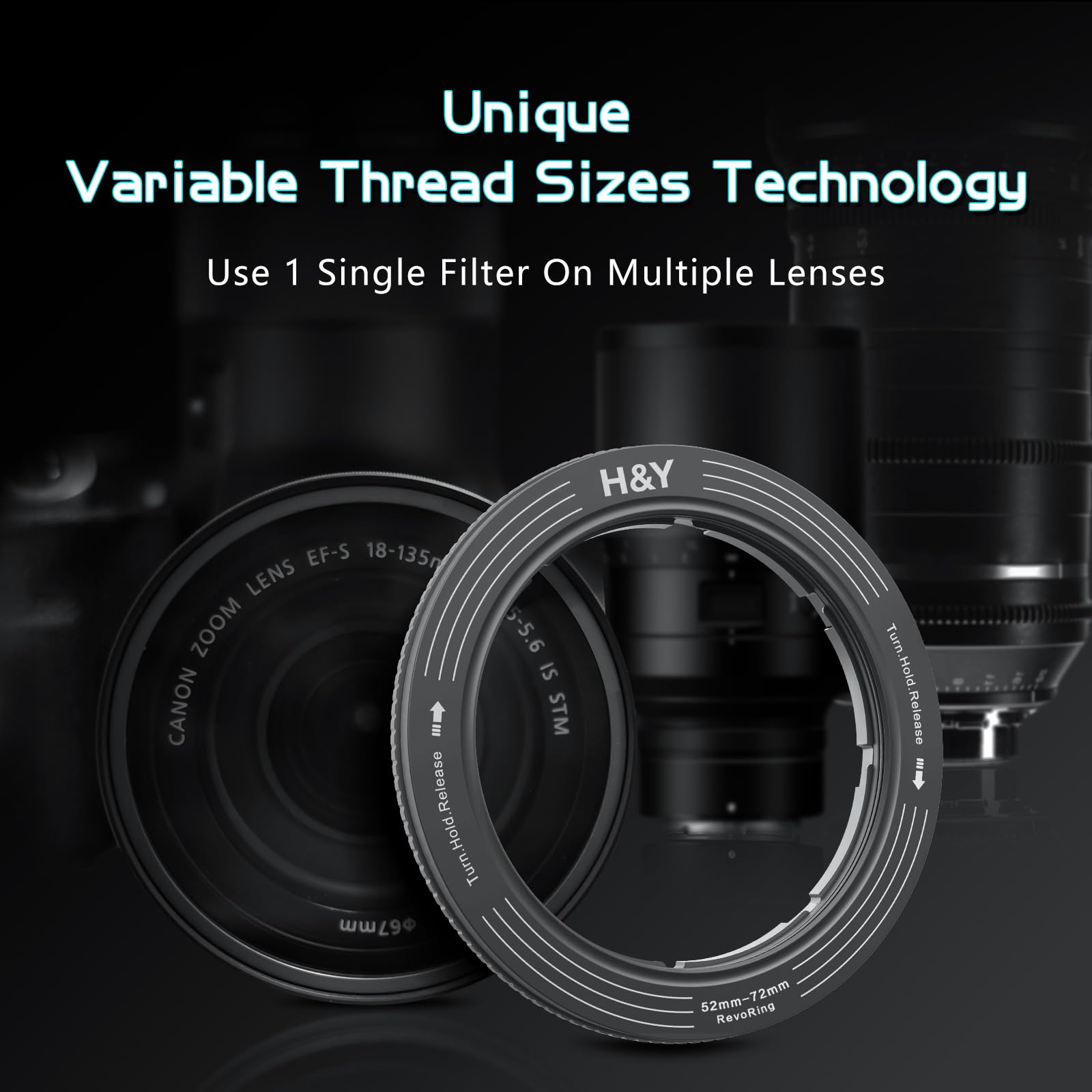 H&Y Step-Up Rings Adapter Variable Step Up Ring Lens Filter Adapter Rings Stepping Up Ring 52-72mm to 77mm Dark Grey, RevoRing Series