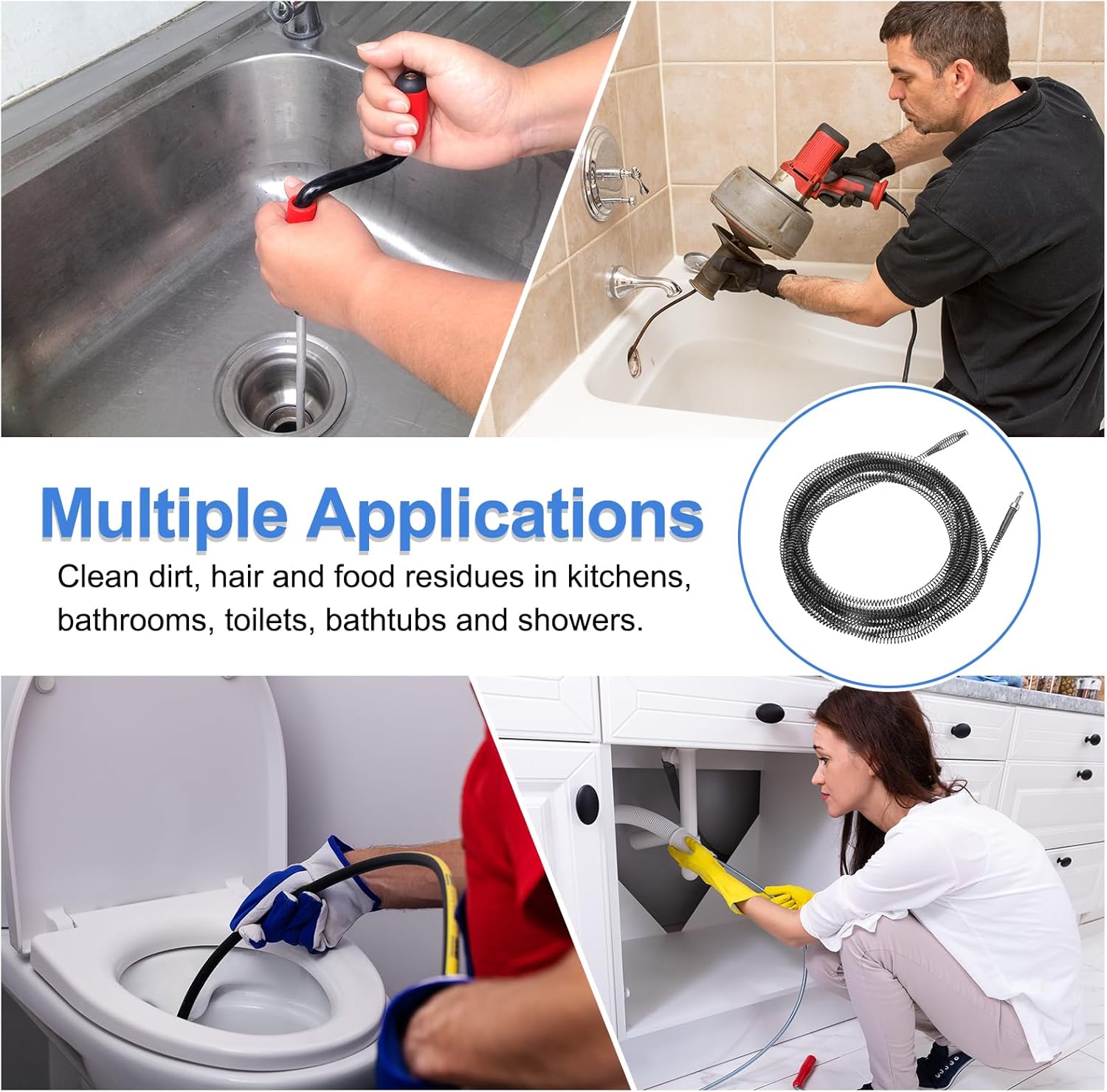 HARFINGTON Drain Cleaning Cable 3/8" (10mm) Dia. 39.4ft Flexible Drainage Spiral Drill Sewer Auger Cable for Bathroom Kitchen Toilet Bathtub Sink