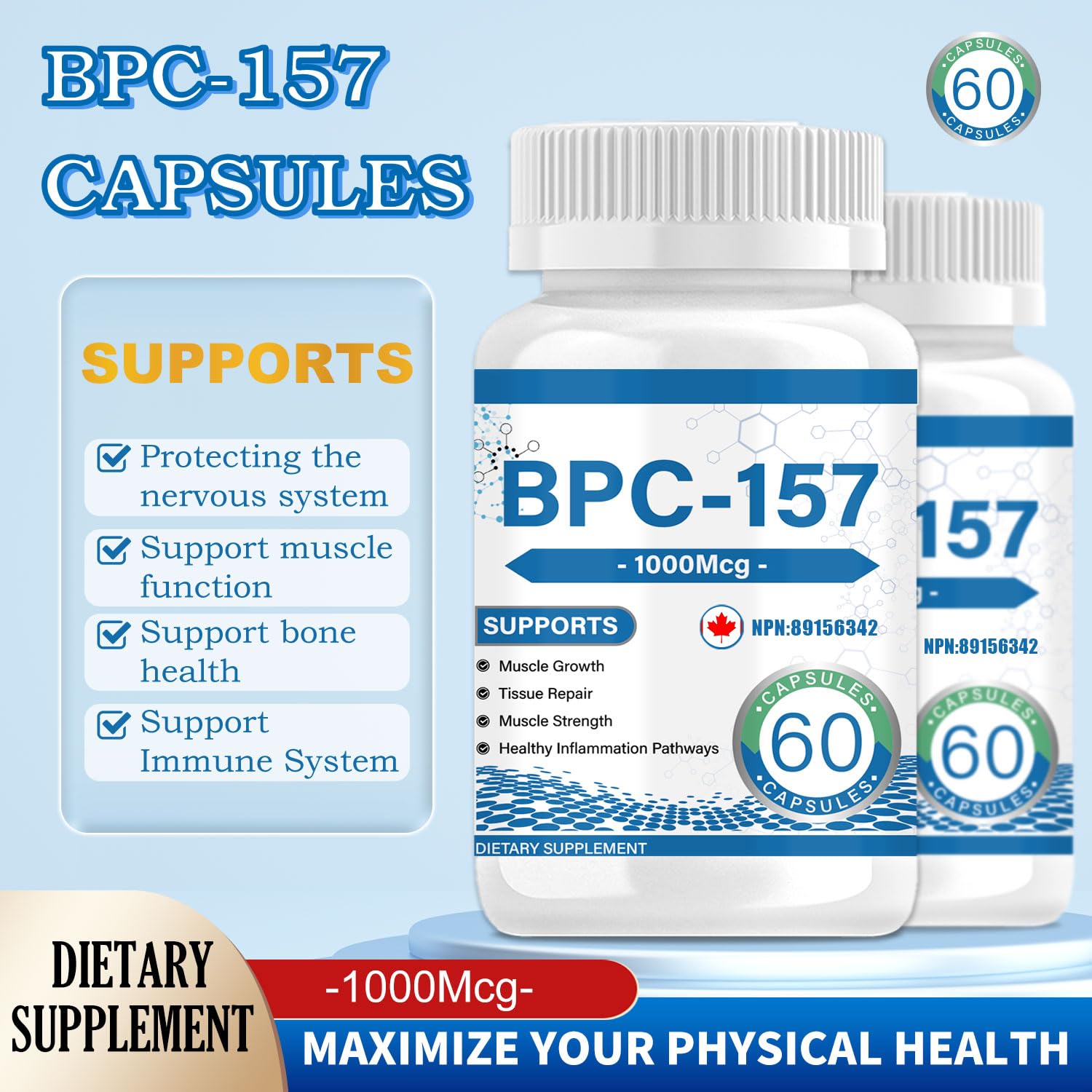 BPC 157 Peptide Capsules 1000 mcg, supports muscle growth, tissue repair, strength, non-GMO, gluten-free, 60 capsules — view 4