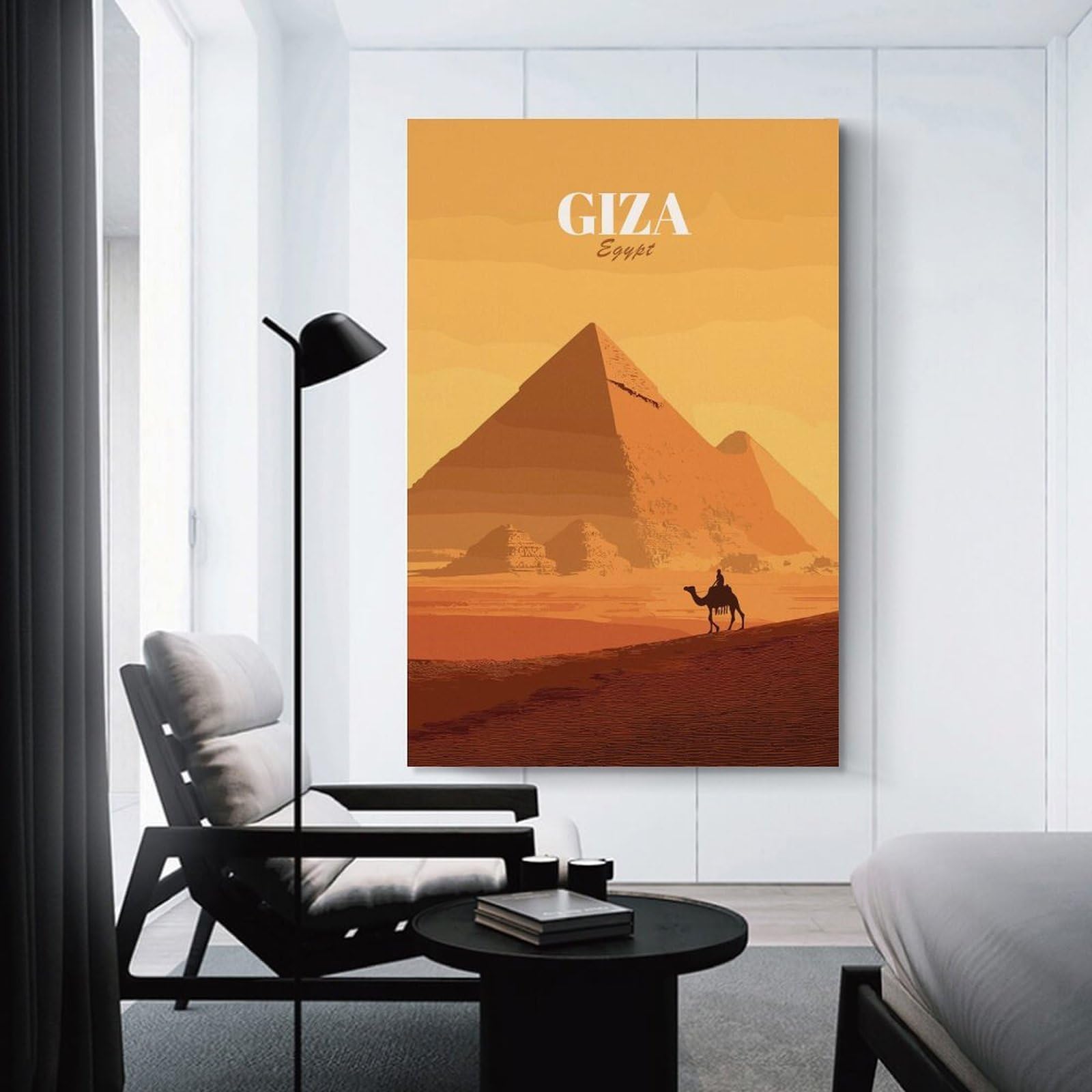 Junmoney Room Decor Wall Art Giza Egypt Pyramid Camel Desert Illustration, 20x30inch(50x75cm), for Hallway, Bedroom Or Modern Interiors, Gift Idea for Housewarming And Birthdays