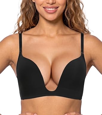 Lemorosy Womens Deep V Plunge U-Shaped Red Carpet Convertible Push Up Bra
