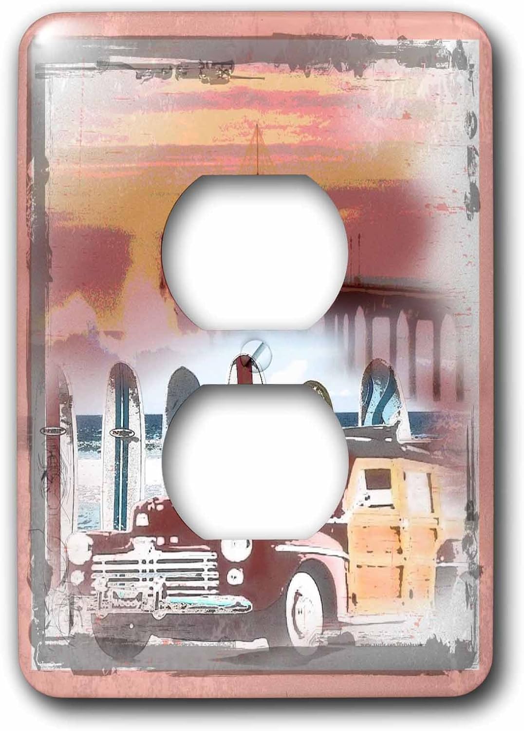 3dRose LLC lsp_60101_6 Manhattan Beach California Woody and Surfboard Art 2 Plug Outlet Cover
